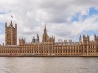 Palace of Westminster, Big Ben, and Westminster Bridge as seen from the south bank of the River Thames.